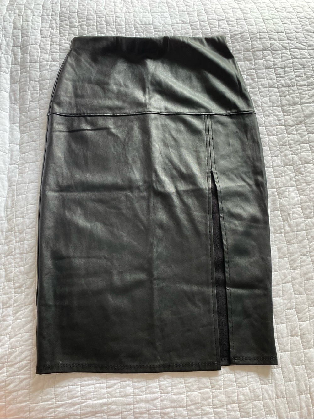 Socialite Black Faux Leather Pencil Skirt with Side Slit